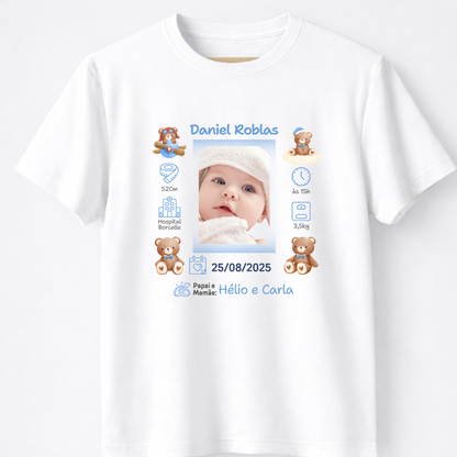 Camiseta Personalizada Registro do Bebê - 100% Algodão