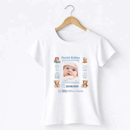Camiseta Personalizada Registro do Bebê - 100% Algodão