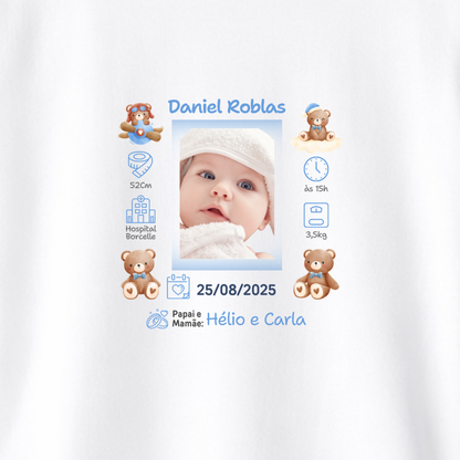 Camiseta Personalizada Registro do Bebê - 100% Algodão