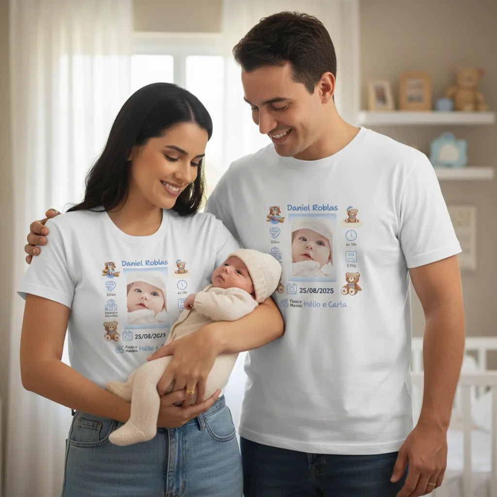 Camiseta Personalizada Registro do Bebê - 100% Algodão