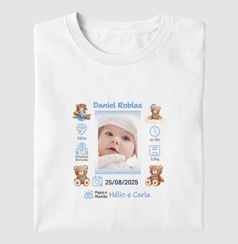 Camiseta Personalizada Registro do Bebê - 100% Algodão